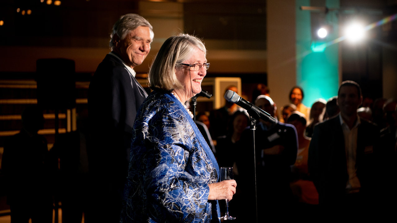 Amadeus 25th Anniversary , with Anne Glover and Hermann Hauser celebrating 25 years of investing in deeptech companies.