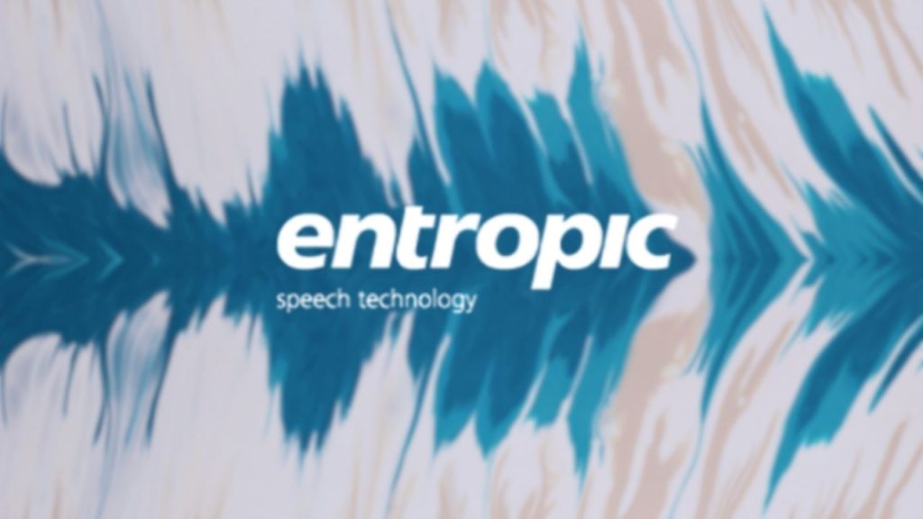 Entropic company logo overlaid on a watercolour painting interpretation of sound waves.