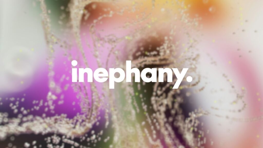 Inephany logo on abstract data-particle background, highlighting the start-up’s AI model-training optimisation platform.