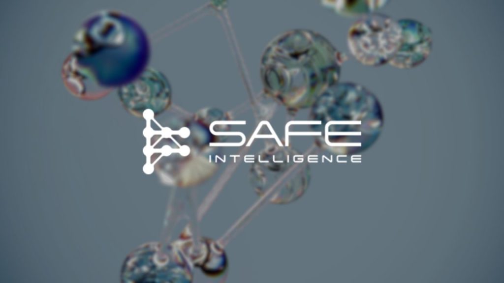 Safe Intelligence company logo overlaid on a computer-generated image which shows a neurological type structure to represent the creation of artificial intelligence systems.
