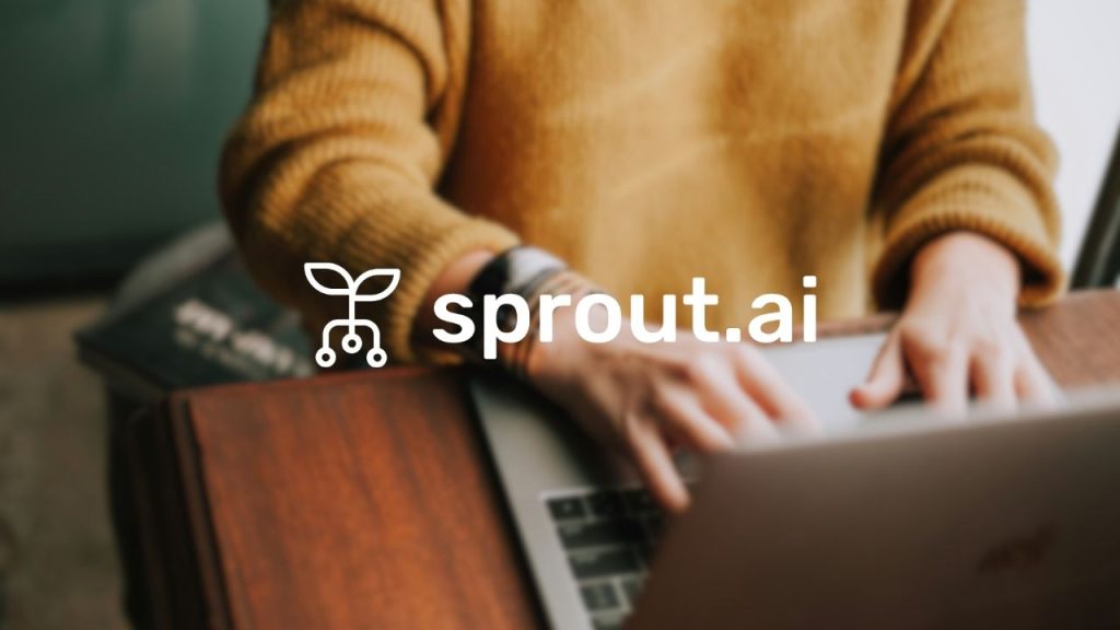 Sprout.ai company logo overlaid on a photo of a person sat at a desk using a laptop, representative of the AI-powered automation software Sprout.ai has developed to help insurers with claims.