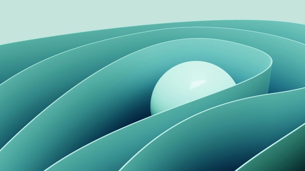 A conceptual design showing a sphere contained within overlapping walled layers to represent the V7 Go AI platform and its ability to arrange and sort files.