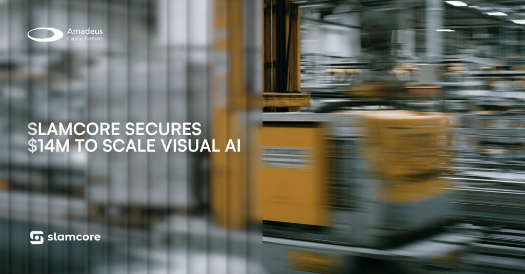 Slamcore raises $14m to scale visual AI across intralogistics. An autonomous forklift moves at speed across a factory floor. 