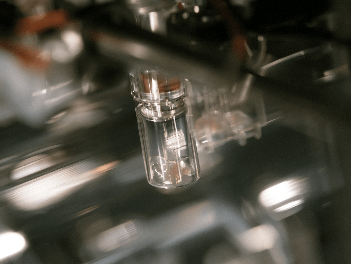An AI-generated image of a 3D printer printing organic cells in a vial.