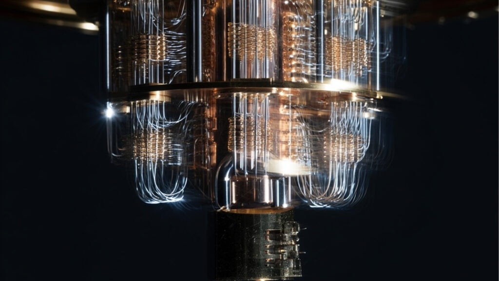 An AI-generated image of a quantum computer with a padlock beneath it to represent Q-Day.