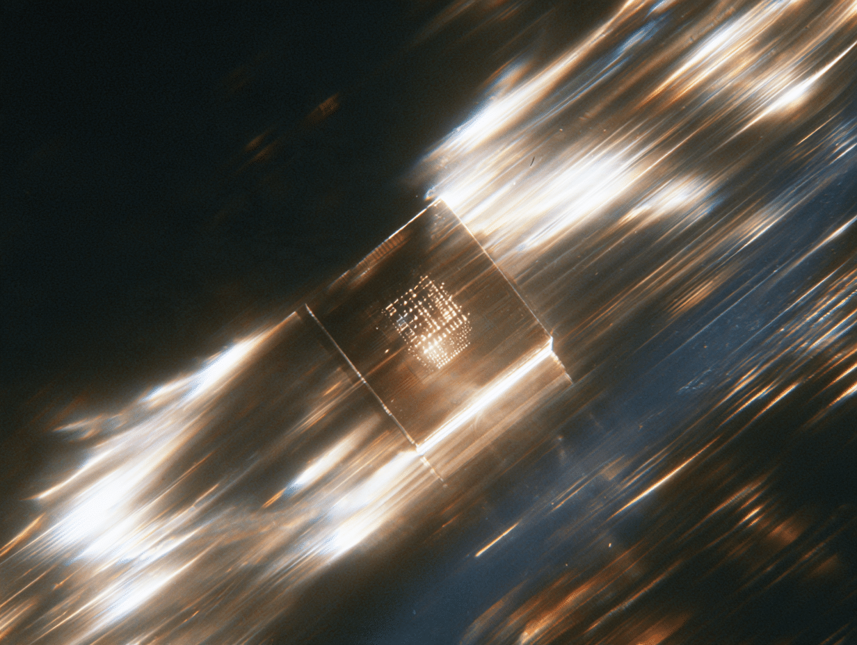 An AI-generated image of a semiconductor with light running through it.